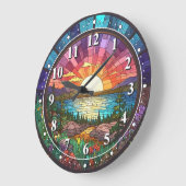 Farbenfrohe Natur Sonnenuntergang Imitate gestanzt Große Wanduhr (Winkel)
