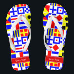 Farbenfrohe Nautic Signal Flags Roter Name Monogra Badesandalen<br><div class="desc">Farbenfrohe Nautical Signal Flags mit rotem Namen Monogram Ribbon Label Passen Sie dies mit Ihrem Namen, Monogramm oder anderen Text an. Sie können auch den Schriftart ändern, die Größe des Schriftartes und die Farbe des Schriftartes ändern, den Text verschieben, zusätzliche Textfelder hinzufügen usw. hinzufügen. Woll, dies in einer anderen Farbkombination...</div>