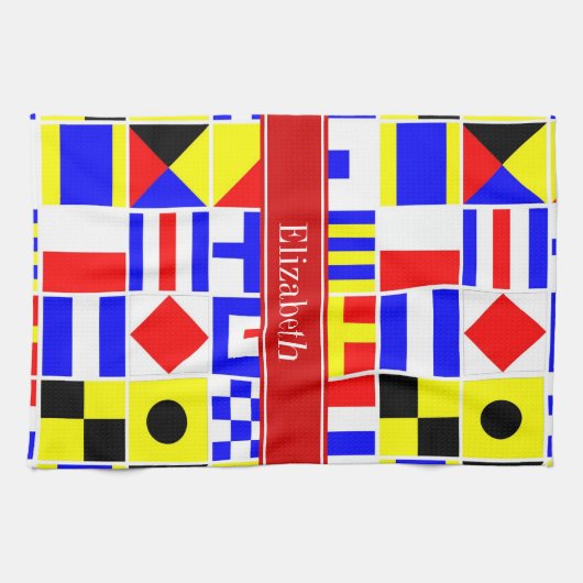 Farbenfrohe Nautic Signal Flags Roter Name Monogra Handtuch (Horizontal)