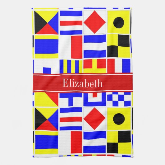 Farbenfrohe Nautic Signal Flags Roter Name Monogra Handtuch (Vertikal)