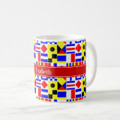 Farbenfrohe Nautic Signal Flags Roter Name Monogra Kaffeetasse (VorderseiteRechts)
