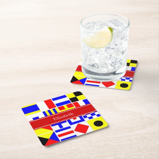 Farbenfrohe Nautic Signal Flags Roter Name Monogra Rechteckiger Pappuntersetzer (Vor Ort)