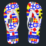 Farbenfrohe Nautic Signal Flags Royal Name Monogra Badesandalen<br><div class="desc">Farbenfrohe Nautical Signal Flags mit Royal Blue Name Monogram Ribbon Label Passen Sie dies mit Ihrem Namen, Monogramm oder anderen Text an. Sie können auch den Schriftart ändern, die Größe des Schriftartes und die Farbe des Schriftartes ändern, den Text verschieben, zusätzliche Textfelder hinzufügen usw. hinzufügen. Woll, dies in einer anderen...</div>