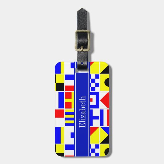 Farbenfrohe Nautic Signal Flags Royal Name Monogra Gepäckanhänger (Vorderseite vertikal)