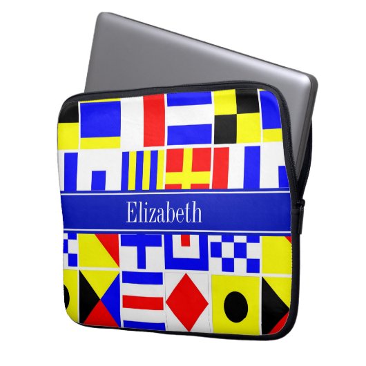 Farbenfrohe Nautic Signal Flags Royal Name Monogra Laptopschutzhülle (Vorderseite Links)