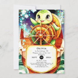 Farbenfrohe Nautic Turtle Geburtstag Einladung