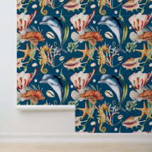 Farbenfrohe Nautical Underwater Sea Animal LIfe Bl