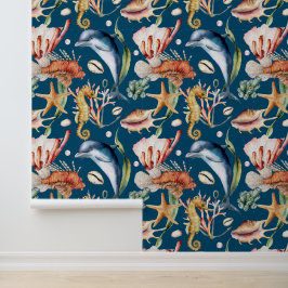 Farbenfrohe Nautical Underwater Sea Animal LIfe Bl Tapete