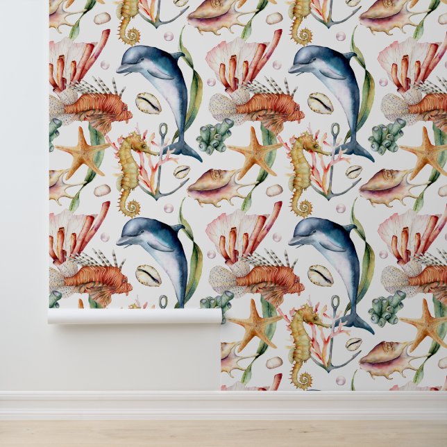 Farbenfrohe Nautical Underwater Sea Animal LIfe Tapete (Anwendung)