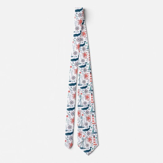 Farbenfrohe Nautiksymbole & Meeresschutzmuster Krawatte (Rückseite)