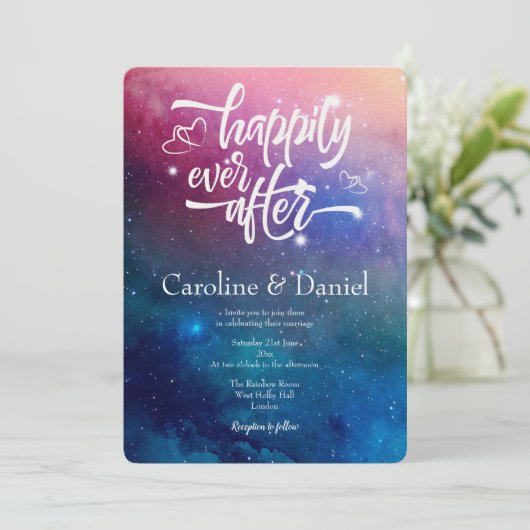 Farbenfrohe Nebula Typografie Einladung zur Hochze (Stehend Vorderseite)