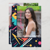 Farbenfrohe Neon 80er Retro Abschluss Ankündigung (Vorne/Hinten)