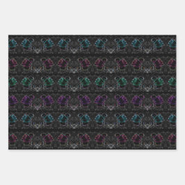 Farbenfrohe Neon, Abstrakte Rose auf schwarzem Hin Geschenkpapier Set