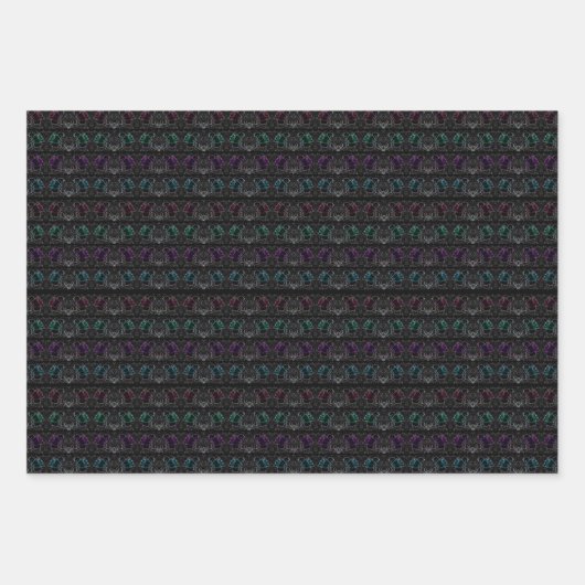 Farbenfrohe Neon, Abstrakte Rose auf schwarzem Hin Geschenkpapier Set (Vorderseite 3)