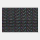 Farbenfrohe Neon, Abstrakte Rose auf schwarzem Hin Geschenkpapier Set (Vorderseite)