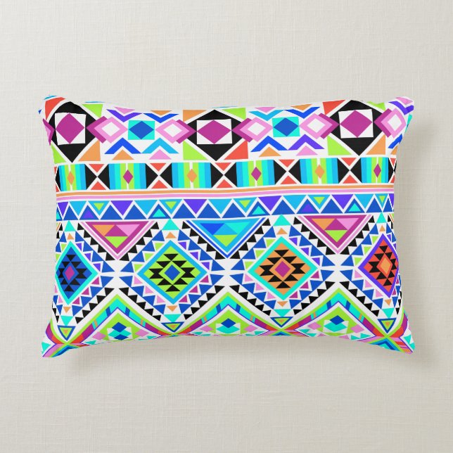 Farbenfrohe Neon Aztec Print Dekokissen (Vorderseite)