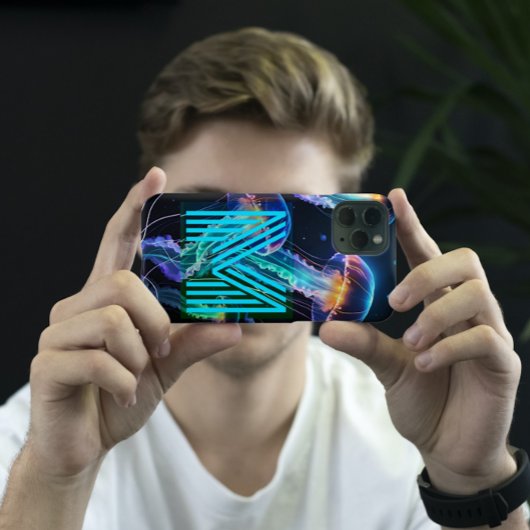 Farbenfrohe Neon Blue Monogram Phone Case