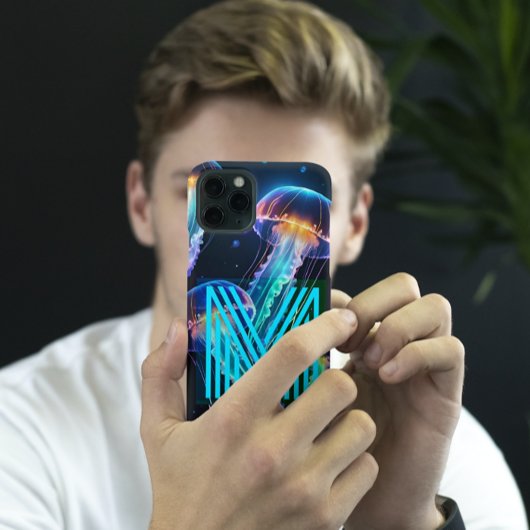 Farbenfrohe Neon Blue Monogram Phone Case