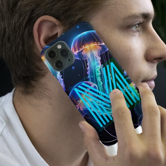 Farbenfrohe Neon Blue Monogram Phone Case