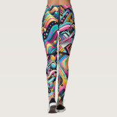 Farbenfrohe Neon Bright Abstrakte Muster der 90er  Leggings (Rückseite)