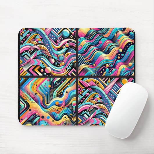 Farbenfrohe Neon Bright Abstrakte Muster der 90er Mousepad (Mit Mouse)