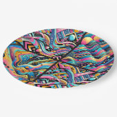 Farbenfrohe Neon Bright Abstrakte Muster der 90er  Pappteller (Schrägansicht)