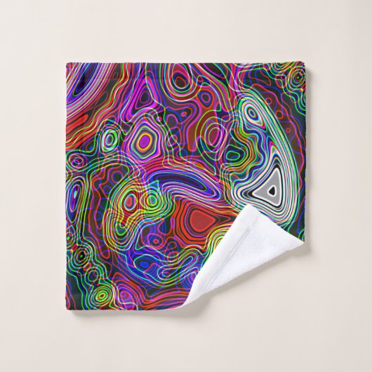Farbenfrohe Neon Bright Abstraktes Muster Badhandtuch Set (Waschlappen)