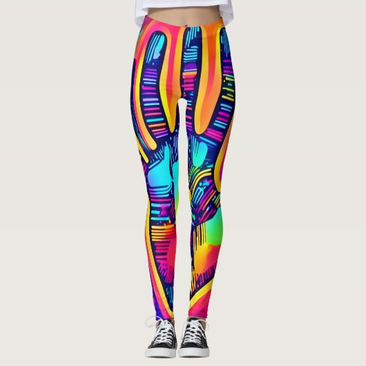 Farbenfrohe Neon Five & Half Fingers drucken Art Leggings (Vorderseite)
