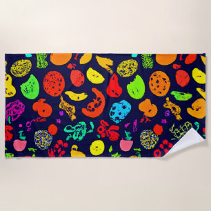 Farbenfrohe Neon Frucht Muster Kunst Strandtuch