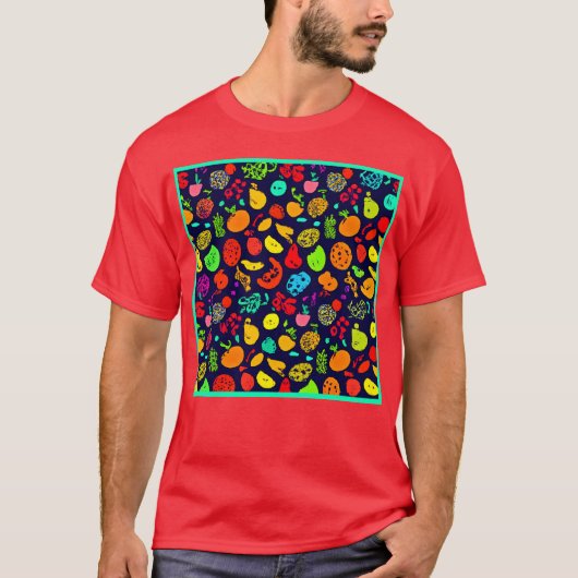 Farbenfrohe Neon Frucht Muster Kunst T-Shirt (Vorderseite)