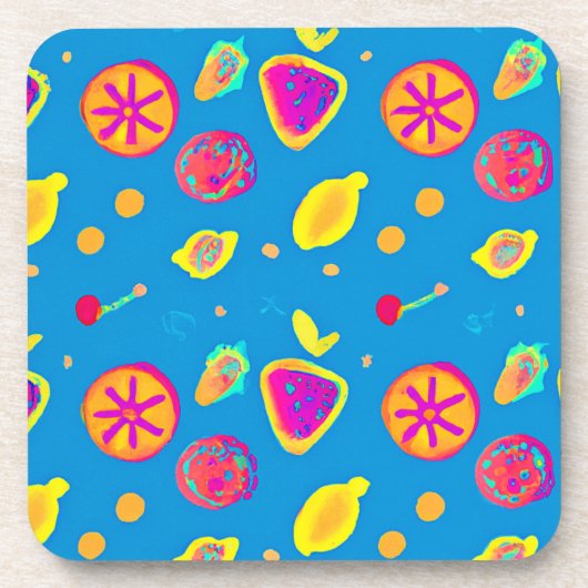 Farbenfrohe Neon Frucht Muster Symphonie Getränkeuntersetzer (Vorderseite)