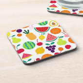 Farbenfrohe Neon Fruit Fiesta Getränkeuntersetzer (Linke Seite)