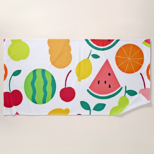 Farbenfrohe Neon Fruit Fiesta Strandtuch (Vorderseite)