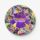 Farbenfrohe Neon Glow Jungle Safari Party Tiere Pappteller (Vorderseite)