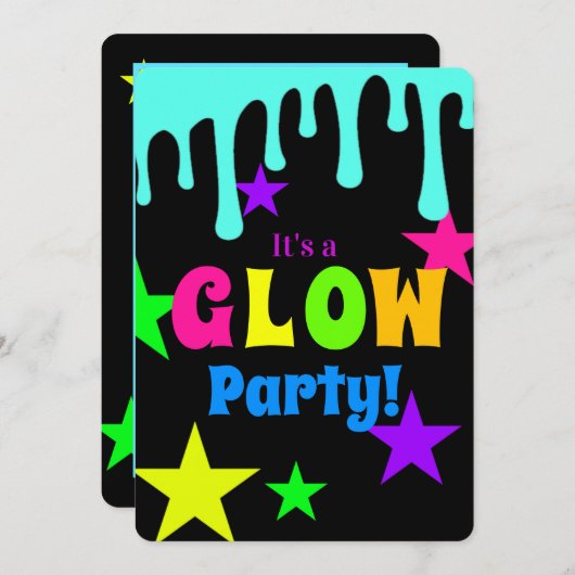 Farbenfrohe Neon Glow Party Einladung (Vorne/Hinten)