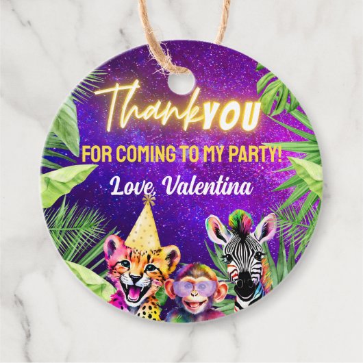 Farbenfrohe Neon Glow Safari Party Tiere Vielen Da Geschenkanhänger (Vorderseite)