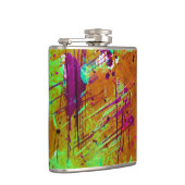 Farbenfrohe Neon Green Abstrakt Spritzer Paint Flachmann (Rechts)