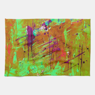 Farbenfrohe Neon Green Abstrakt Spritzer Paint Geschirrtuch