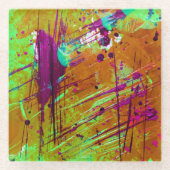 Farbenfrohe Neon Green Abstrakt Spritzer Paint Glasuntersetzer (Vorderseite)