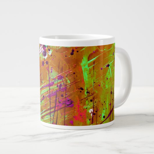 Farbenfrohe Neon Green Abstrakt Spritzer Paint Jumbo-Tasse (Vorderseite Rechts)