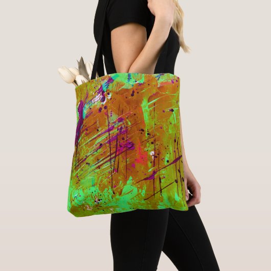 Farbenfrohe Neon Green Abstrakt Spritzer Paint Tasche (Von Nahem)