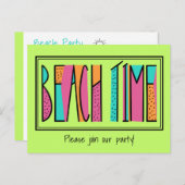 Farbenfrohe Neon Green Beach Time Party Einladung (Vorne/Hinten)