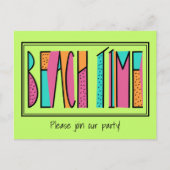Farbenfrohe Neon Green Beach Time Party Einladung (Vorderseite)