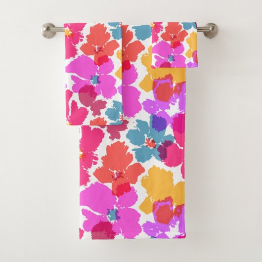 Farbenfrohe Neon Moderne Blume Muster Badhandtuch Set (Insitu)