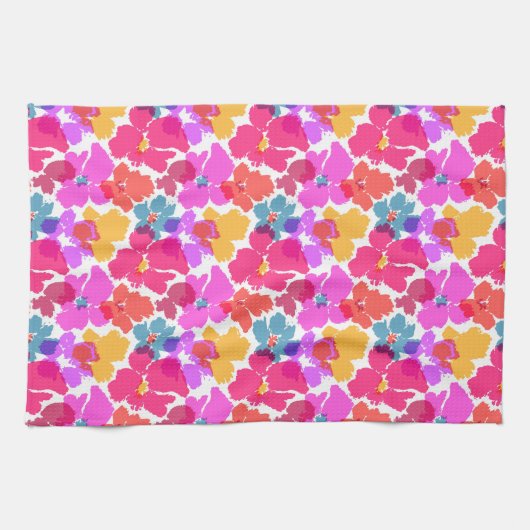 Farbenfrohe Neon Moderne Blume Muster Geschirrtuch (Horizontal)