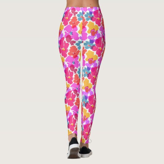 Farbenfrohe Neon Moderne Blume Muster Leggings (Rückseite)