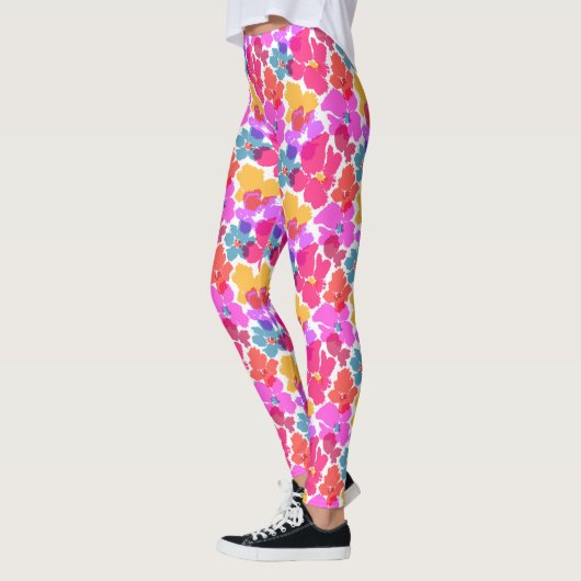 Farbenfrohe Neon Moderne Blume Muster Leggings (Links)