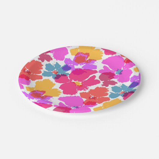 Farbenfrohe Neon Moderne Blume Muster Pappteller (Schrägansicht)