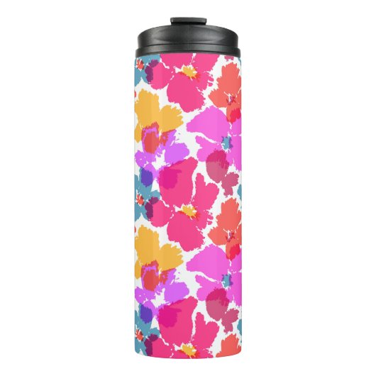 Farbenfrohe Neon Moderne Blume Muster Thermosbecher (Vorderseite)