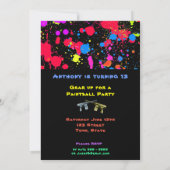 Farbenfrohe Neon, Paint Spritzer Paintball Geburts Einladung (Rückseite)